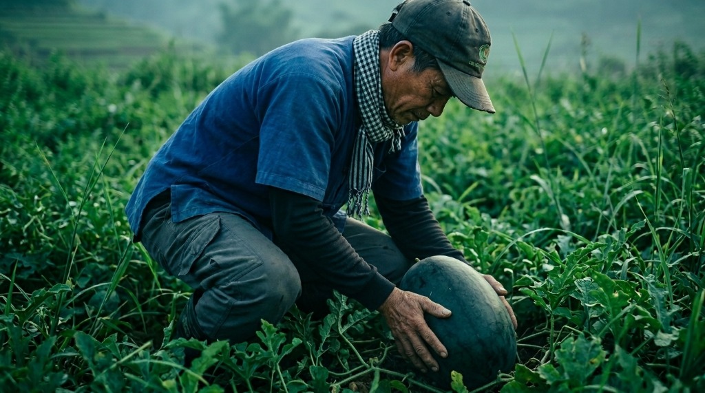 Tất cả dưa hấu đều được hái và cắt bằng tay từ trên cây.